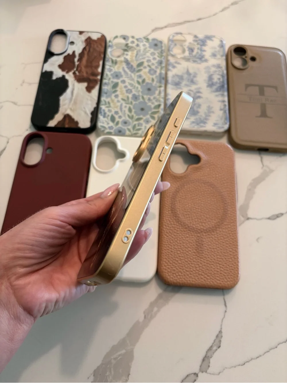 SET OF 8 iPhone 16 Cases - Brown, Beige, White, Floral, Xmas Red, Gold Design